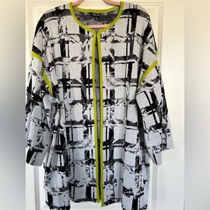 Misook Black and White Sweater Jacket with Lime Accents